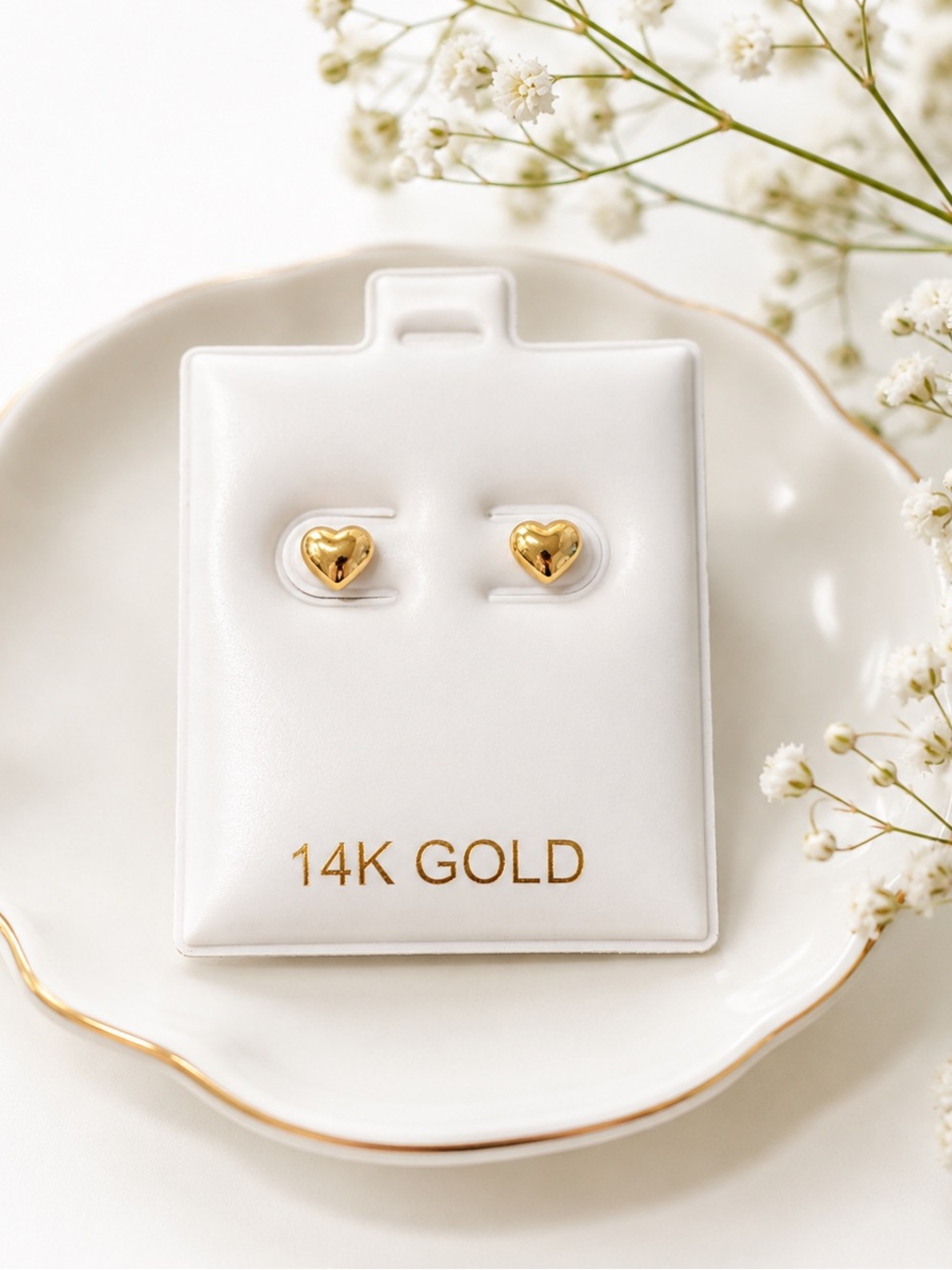 14K Yellow Gold Heart Stud Earrings NEW Made In Italy